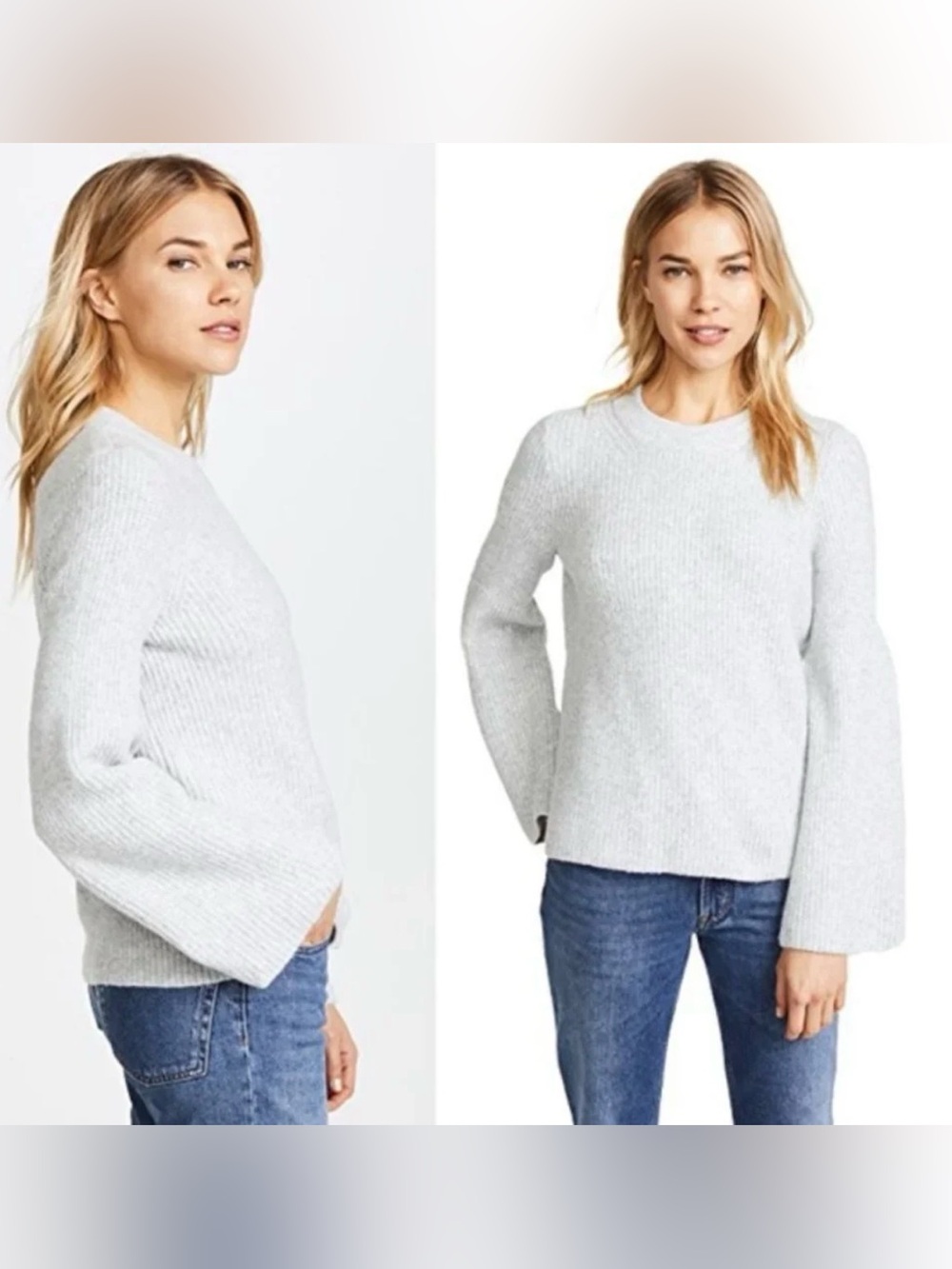 Madewell Bell Sleeve Pullover Sweater Gray Wool Blend Women’s Size XS